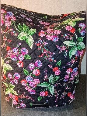 Vera Bradley Black Quilted Floral Shoulder Bag with Pink, Purple, Green Accents